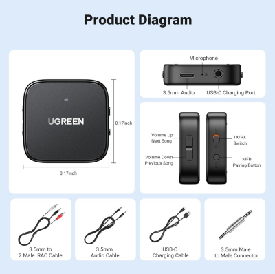 Bluetooth 5.2 adapter 2in1 Bluetooth-mottagare, trådlös ljudsändare/mottagare stödjer 2 enheter#5