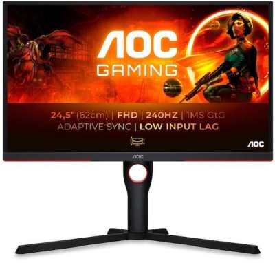 24.5" AOC 25G3ZM/BK, IPS 1920x1080, 0,5 ms, 240Hz FreeSync Premium, höjdjusterbar, pivot, 2xHDMI/DP