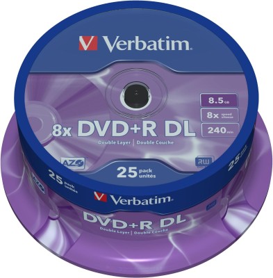 Verbatim DVD+R DL, 8x, 8.56GB/240min, 25-pack spindel, matt silver