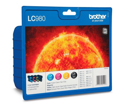 Brother LC980 Value Pack, 4 st patroner (Svart 300 sidor,Cyan/Magenta/Gul 260 sidor), DCP-145C, DCP-165C