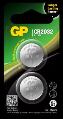 GP Lithium Cell Battery CR2032, 3V, 2-pack