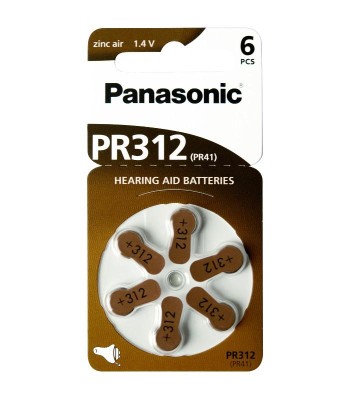 Batteri PR312 (PR41) Panasonic Hörselapp. Knappcells 6-pack