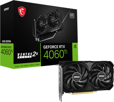 MSI GeForce RTX 4060 Ti Ventus 2X Black E1 OC 8 GB GDDR6, HDMI/3xDP