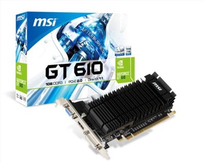 MSI GeForce GT610 1 GB DDR3, PCI-E, VGA/DVI/HDMI, Low Profile, fläktlöst OEM WIN10/ EJ WIN11