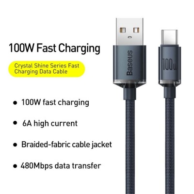 Baseus Cafule USB-A till USB-C, QuickCharge 100W 5A, 2m - Svart#2