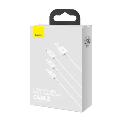 Baseus Superior Multi Charger Kabel USB A, USB C+Micro USB A+Lightning, USB2, 0,48 Gbit/s, 1,5m - Vit#8