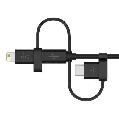 USB-synk/laddarkabel Belkin Universal, MicroUSB/USB-C/Lightning, 1,2 meter - Svart#5