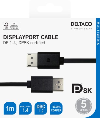 Deltaco DisplayPort Kabel, 8K, DP 1.4, 1m - svart#3