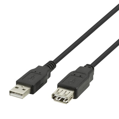 Deltaco USB extension cable, USB-A male - USB-A female, 3m -Svart