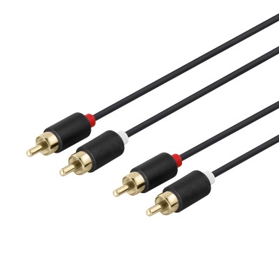 Audio cable, 2xRCA, gold-plated connectors, 3m - Svart