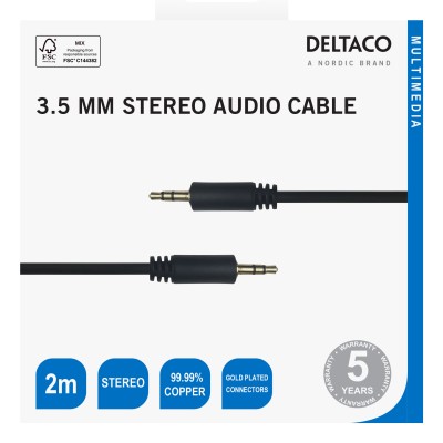 Deltaco Audio Kabel, 3.5mm, gold-plated, 2m - svart#3