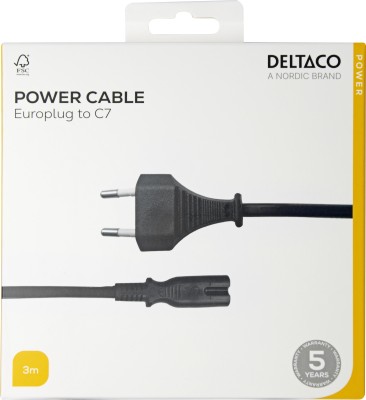 Deltaco Apparat kabel CEE 7/16 - C7, 3,0m - Svart#2