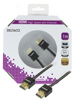 HDMI-kabel Deltaco Super Slim, 4K@60Hz, 1 meter - Svart