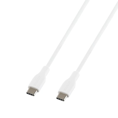 Deltaco USB-C - C, 2m, USB 2.0, white braided 3A/60W - Vit
