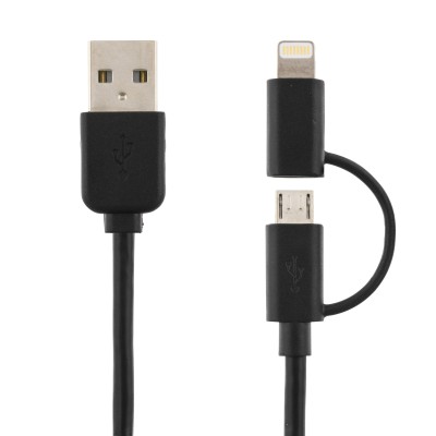 USB 2.0-kabel A ha till Micro B ha/Lightning, 1 meter, Deltaco, MFi - Svart