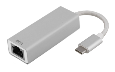 Adapter Deltaco, USB-C till Gigabit/RJ45, aluminium - Silver