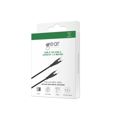 GEAR Laddkabel PRO USB-C till USB-C 2.0 1.5m Svart Kevlarkabel med Metallkopplingar#2