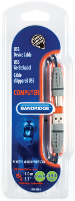 Kabel USB-A - USB-B Hane 1m, Bandridge, Nickelplaterad Rund, Blå#4