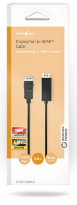 DisplayPort DP - HDMI Kabel, Nickelplaterad, 2m, Rund, Svart#3