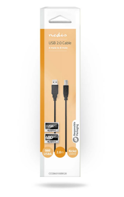 Kabel USB-A - USB-B Hane 2m, Nedis, Nickelplaterad Rund, Svart#3