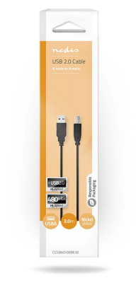 Kabel USB-A - USB-B Hane 3m, Nedis, Nickelplaterad Rund, Svart#3