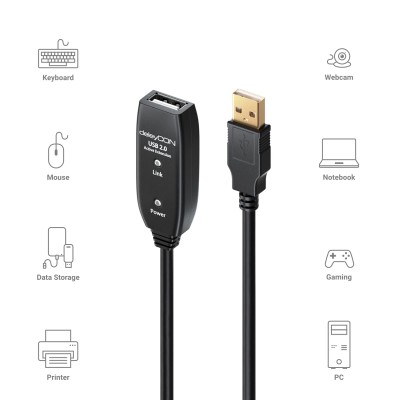 Förlängningskabel USB 2.0 aktiv, 20 meter deleyCON#4