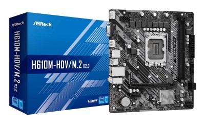 Asrock H610M-HDV/M.2 R2.0, Intel LGA1700, PCI Express, MicroATX, 2xDDR4, M.2 + SATA3, VGA/HDMI/DP, USB 3.2, GigaLAN