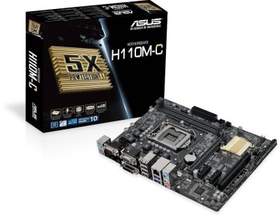 Asus H110M-C, Intel LGA1151, H110, PCI Express, microATX, DDR4, SATA3, VGA/DVI, USB 3.0, 7.1 audio, GigaLAN