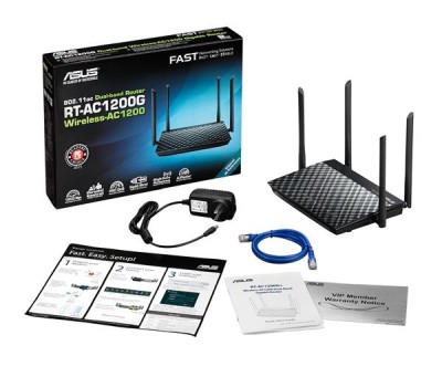 Trådlös Router Asus RT-AC1200, 100 Mbit/s, LANx4, 2.4GHz/5GHz, Wi-Fi 802.11ac, 300+867 Mbit/s, 1xUSB#4