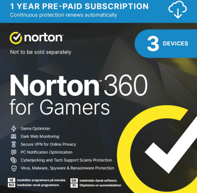 Symantec Norton Security 360 for gamers 50 GB, 3 Enheter, 1 År Abb. 50 GB Cloud storage