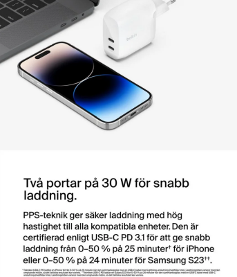 Belkin Väggladdare 60W Dual USB-C PD & PPS, 30W + 30W#2