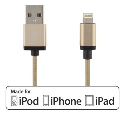 DELTACO PRIME USB - Lightning-kabel, MFi, Tygklädd, 2m, guld#1