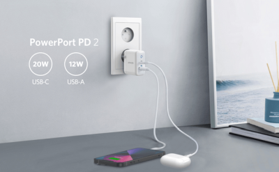 Anker PowerPort 35W 1x USB-C, 1x USB-A Vit#2