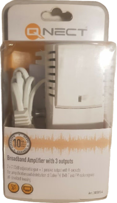 Bredband förstärkare med 3 utgångar och retur, Kabel-Tv, DVB-T, Fm-Radio