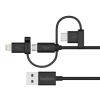 USB-synk/laddarkabel Belkin Universal, MicroUSB/USB-C/Lightning, 1,2 meter - Svart#1