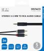 Audio Kabel, 3.5mm Hane - 2xRCA Hane, 3m - Svart#3